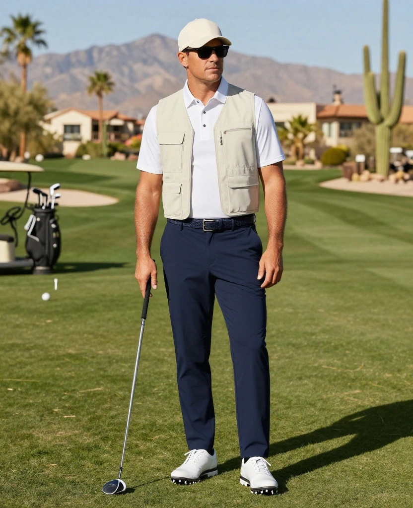 18 Stylish Scottsdale Golf Outfits for December That Look Polished on and off the Course 104 What to Wear in Scottsdale in December 12 Stylish Scottsdale Golf Outfits for December That Look Polished on and off the Course - 16. The Classic White Polo with a Modern Utility Vest 1