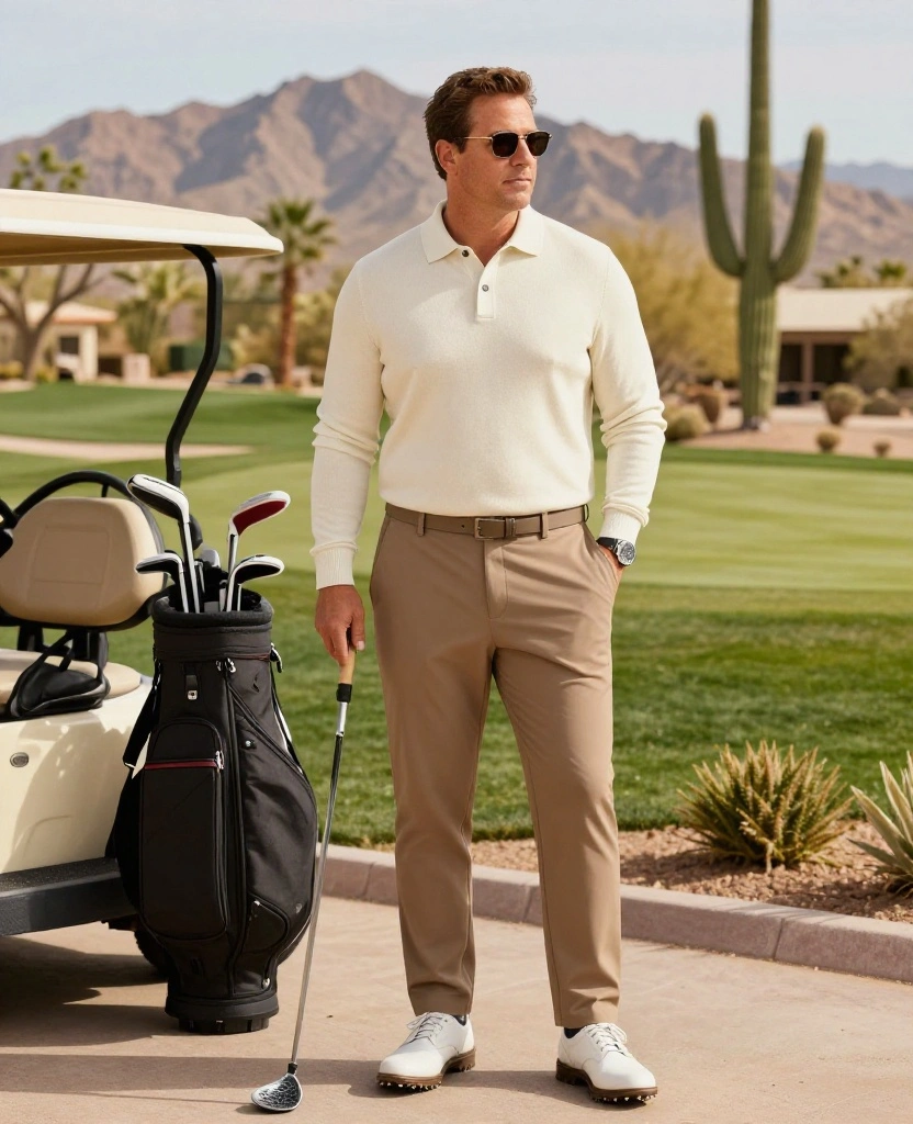 18 Stylish Scottsdale Golf Outfits for December That Look Polished on and off the Course 46 What to Wear in Scottsdale in December 18 Stylish Scottsdale Golf Outfits for December That Look Polished on and off the Course - 8. The Soft Knit Polo and Pleated Trouser for Resort Lunch 1