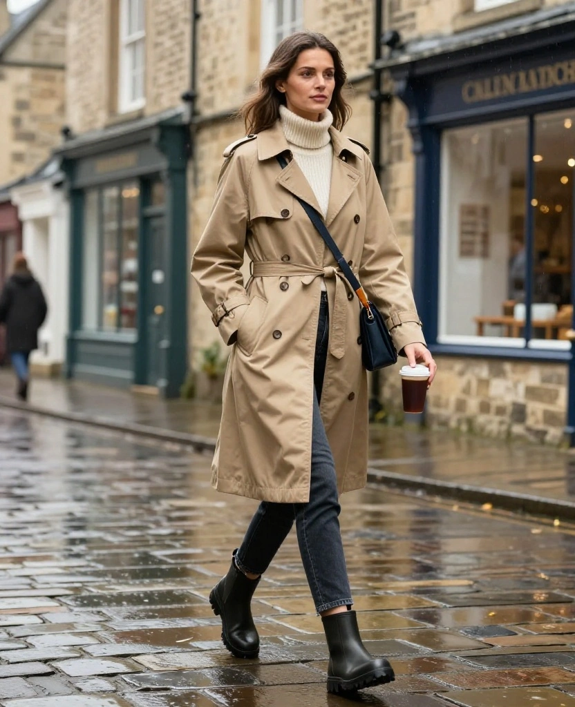 12 York City Break Outfits That Are Cute Enough for Photos and Comfy Enough for Exploring 50 What to Wear in York in November 12 York City Break Outfits That Are Cute Enough for Photos and Comfy Enough for Exploring - 10. Waterproof Trench, Turtleneck and Ankle-Length Jeans 1