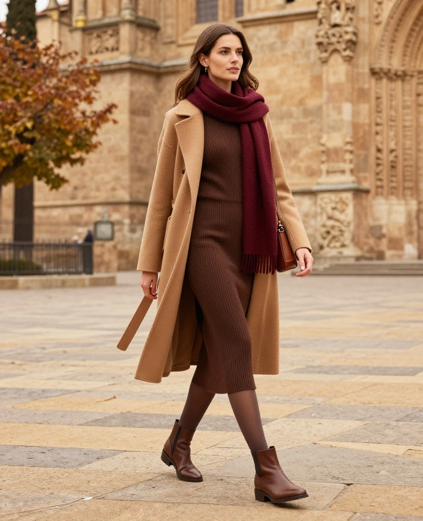 13 Chic November Outfits for Salamanca That Make Travel Photos Look Instantly Better! 64 What to Wear in Salamanca in November 13 Chic November Outfits for Salamanca That Make Travel Photos Look Instantly Better! - 10. A Knit Dress with a Long Coat and Flat Boots 1