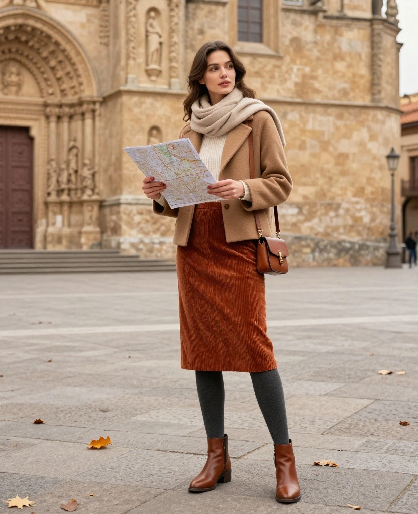 13 Chic November Outfits for Salamanca That Make Travel Photos Look Instantly Better! 22 What to Wear in Salamanca in November 13 Chic November Outfits for Salamanca That Make Travel Photos Look Instantly Better! - 4. A Midi Skirt with Opaque Tights and Ankle Boots 1