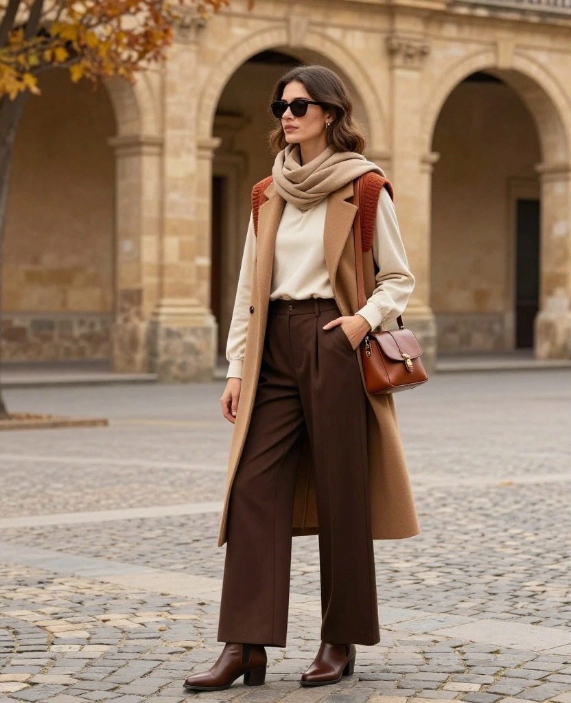 13 Chic November Outfits for Salamanca That Make Travel Photos Look Instantly Better! 50 What to Wear in Salamanca in November 13 Chic November Outfits for Salamanca That Make Travel Photos Look Instantly Better! - 8. Wide-Leg Trousers with a Slim Knit Vest 1