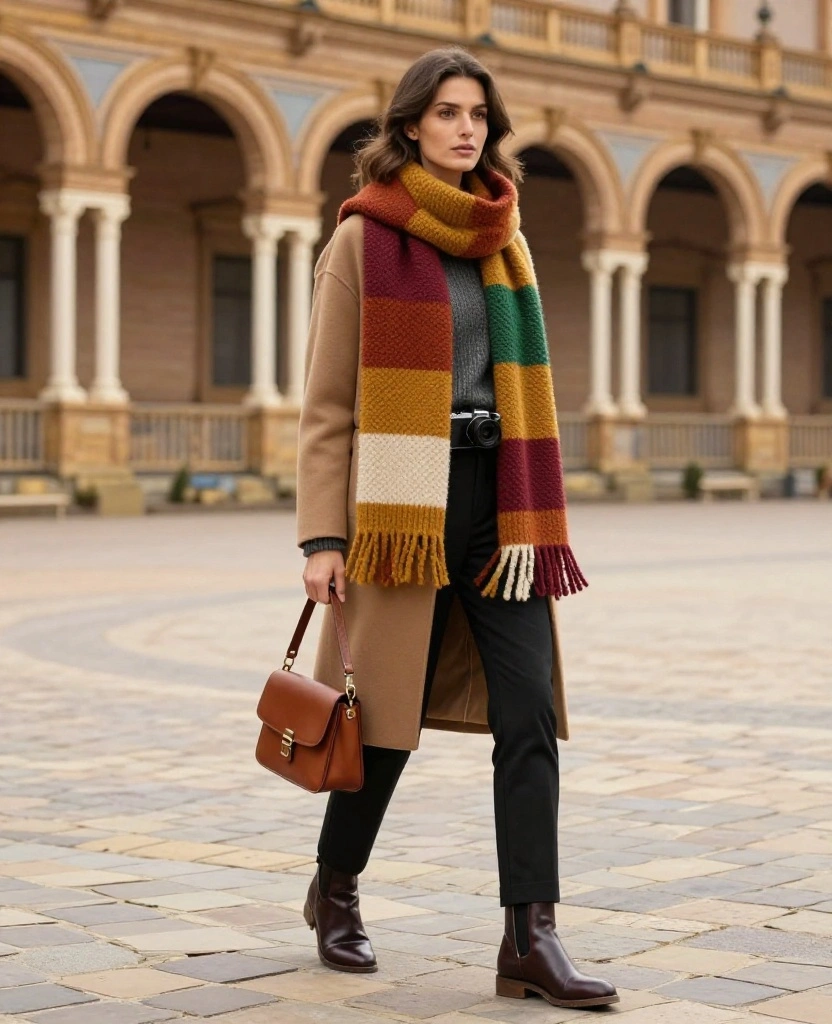 13 Chic November Outfits for Salamanca That Make Travel Photos Look Instantly Better! 57 What to Wear in Salamanca in November 13 Chic November Outfits for Salamanca That Make Travel Photos Look Instantly Better! - 9. Let a Statement Scarf Lead the Outfit 1