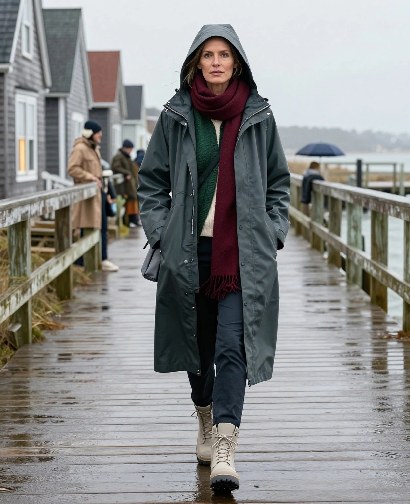 13 Chic Rainy-Day Outfits for Martha's Vineyard in November (Stay Dry Without Looking Boring!) 81 What to Wear in Marthas Vineyard in November 13 Chic Rainy-Day Outfits for Martha's Vineyard in November (Stay Dry Without Looking Boring!) - 11. The Oversized Scarf and Longline Rain Shell 1