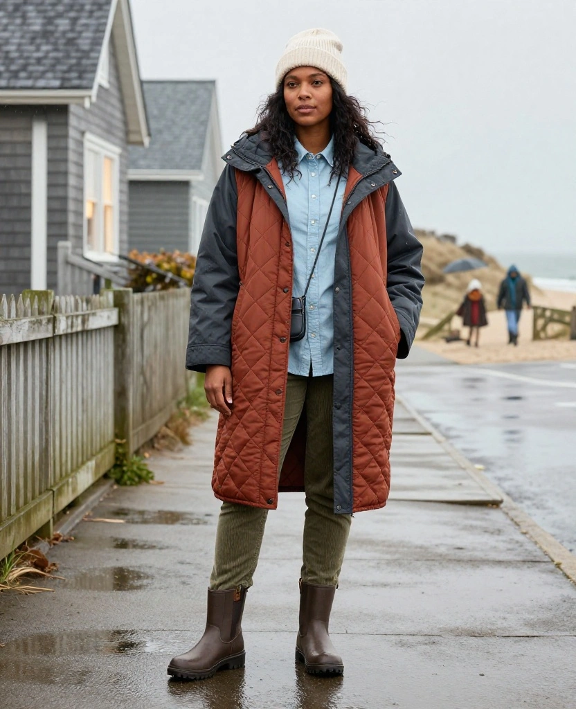 13 Chic Rainy-Day Outfits for Martha's Vineyard in November (Stay Dry Without Looking Boring!) 88 What to Wear in Marthas Vineyard in November 13 Chic Rainy-Day Outfits for Martha's Vineyard in November (Stay Dry Without Looking Boring!) - 12. A Quilted Liner Jacket with a Waterproof Cape 1
