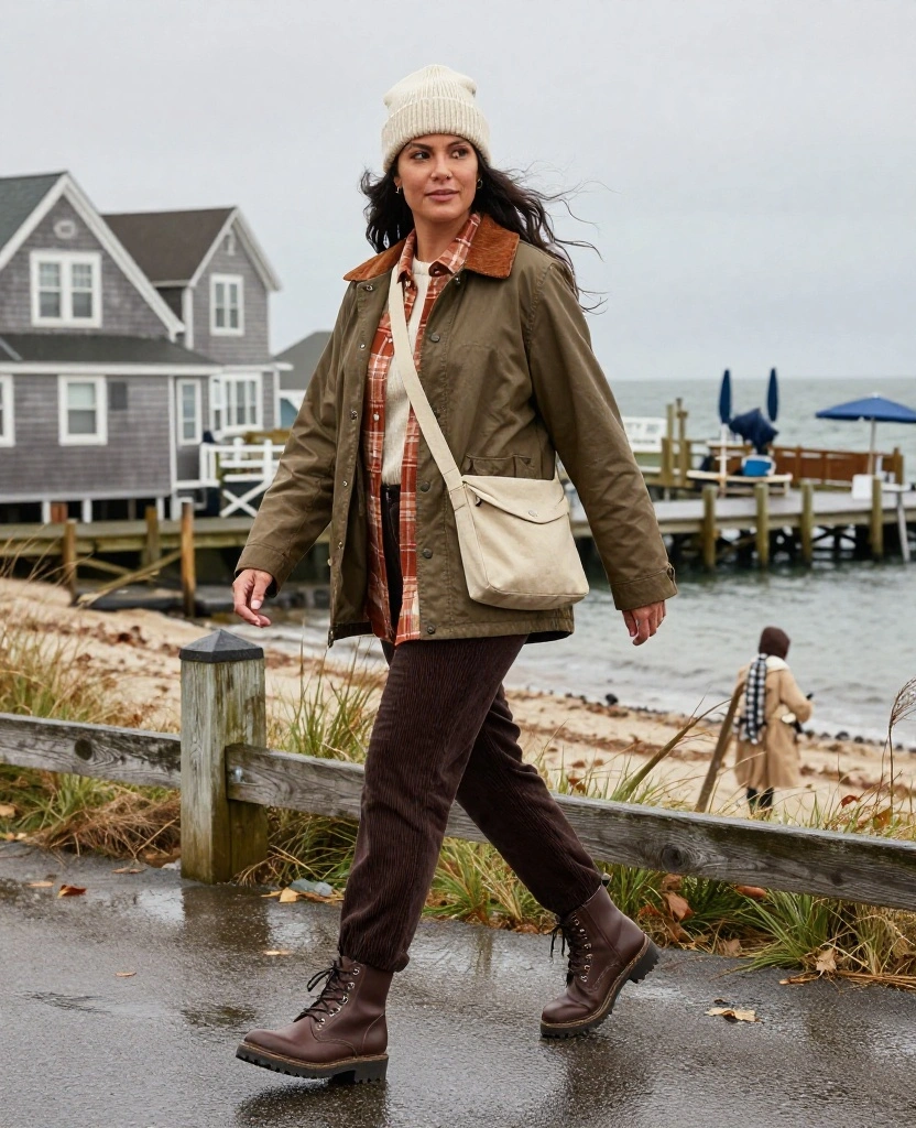 13 Chic Rainy-Day Outfits for Martha's Vineyard in November (Stay Dry Without Looking Boring!) 15 What to Wear in Marthas Vineyard in November 13 Chic Rainy-Day Outfits for Martha's Vineyard in November (Stay Dry Without Looking Boring!) - 3. The Waxed Jacket, Plaid Shirt, and Corduroy Mix 1