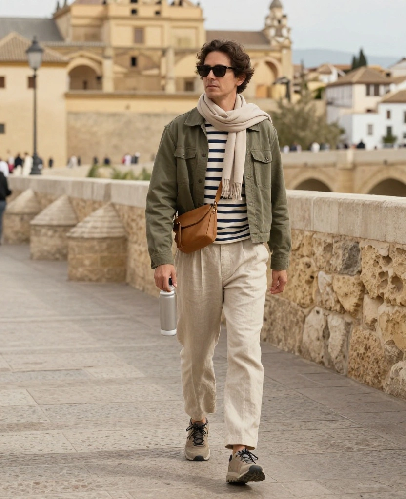 13 Comfortable Córdoba Sightseeing Outfits That Make Walking All Day Look Effortless 52 What to Wear in Córdoba in November 13 Comfortable Córdoba Sightseeing Outfits That Make Walking All Day Look Effortless - 8. Striped Tee, Linen-Blend Trousers, and a Short Jacket 1