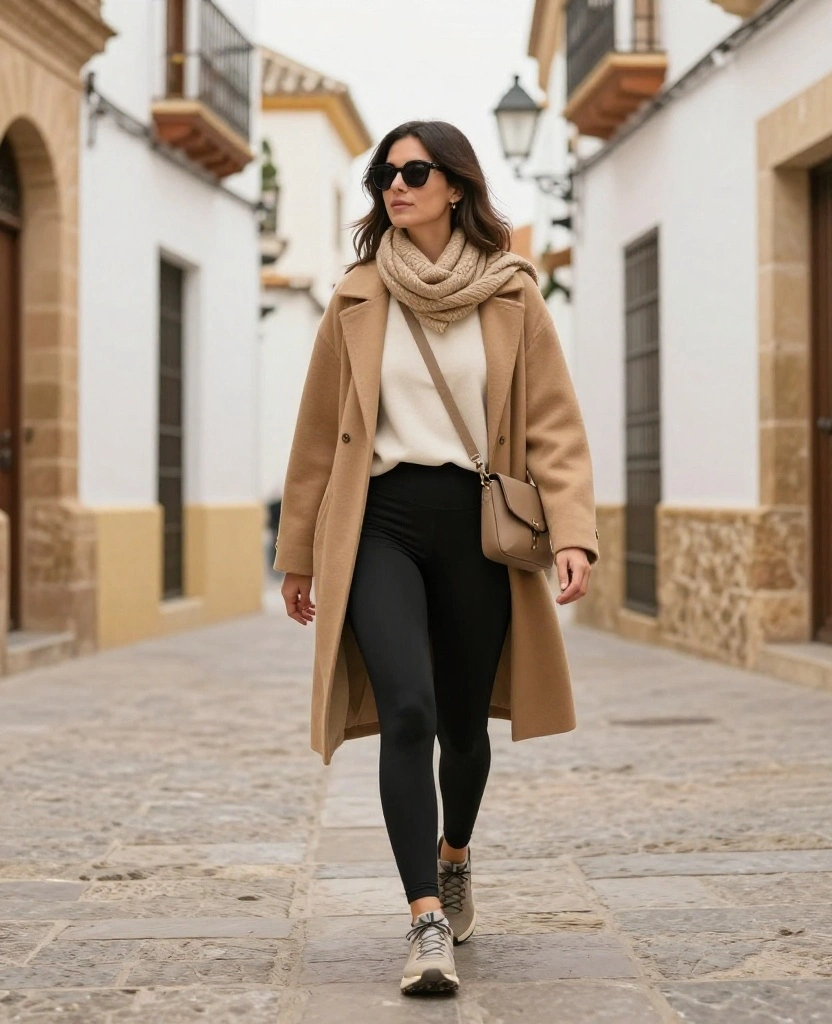 13 Comfortable Córdoba Sightseeing Outfits That Make Walking All Day Look Effortless 59 What to Wear in Córdoba in November 13 Comfortable Córdoba Sightseeing Outfits That Make Walking All Day Look Effortless - 9. Polished Leggings with a Long Shacket 1