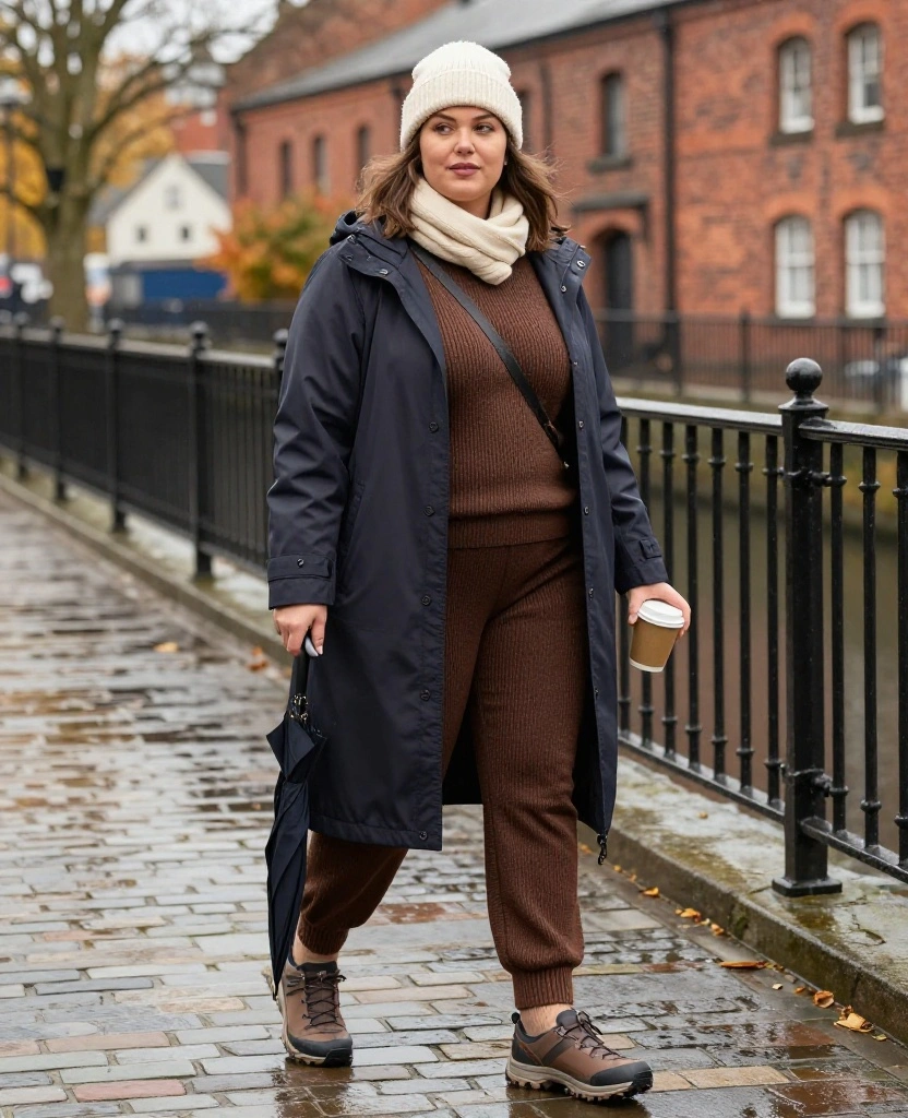 13 Comfortable Manchester Sightseeing Outfits for November (Cute Enough for Every Photo!) 66 What to Wear in Manchester in November 13 Comfortable Manchester Sightseeing Outfits for November (Cute Enough for Every Photo!) - 12. Matching Knit Co-Ord with a Weatherproof Coat 1