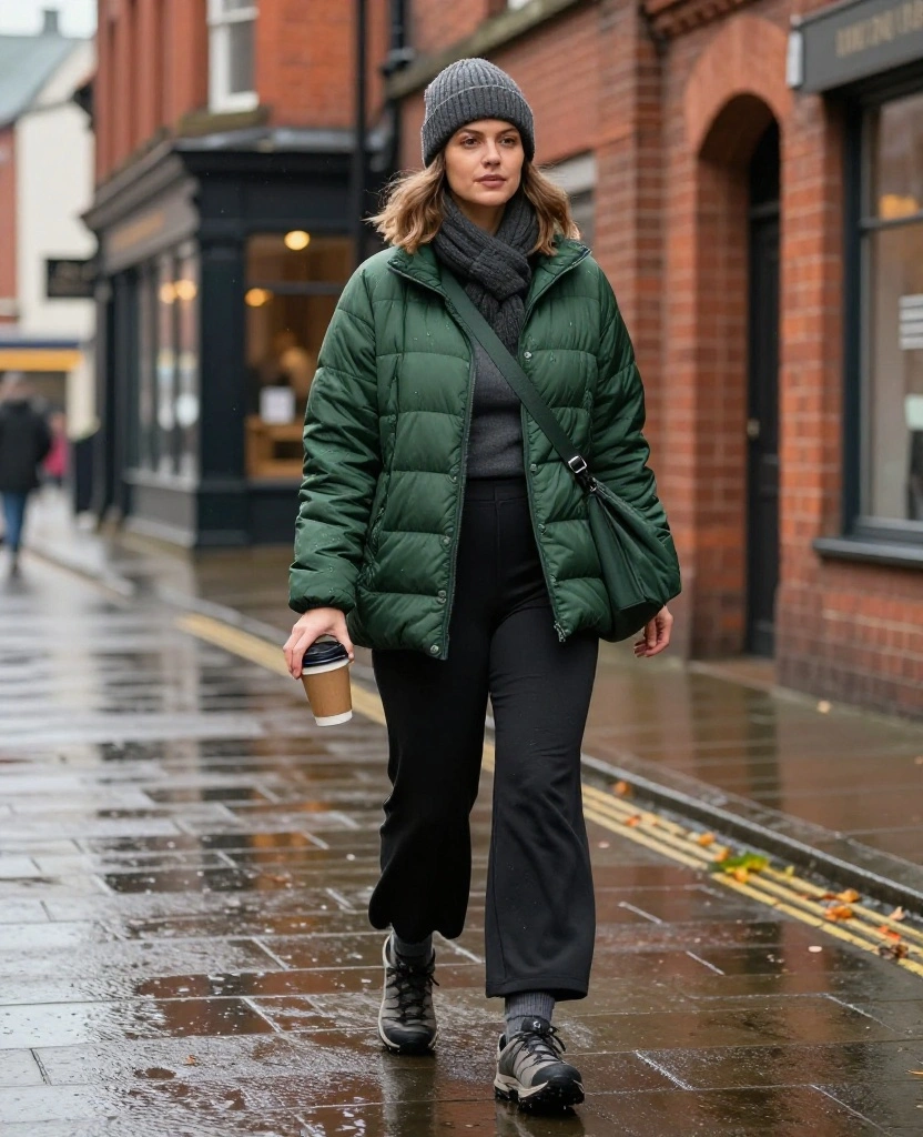 13 Comfortable Manchester Sightseeing Outfits for November (Cute Enough for Every Photo!) 23 What to Wear in Manchester in November 13 Comfortable Manchester Sightseeing Outfits for November (Cute Enough for Every Photo!) - 3. Lightweight Puffer, Wide-Leg Trousers, and Cushioned Trainers 1
