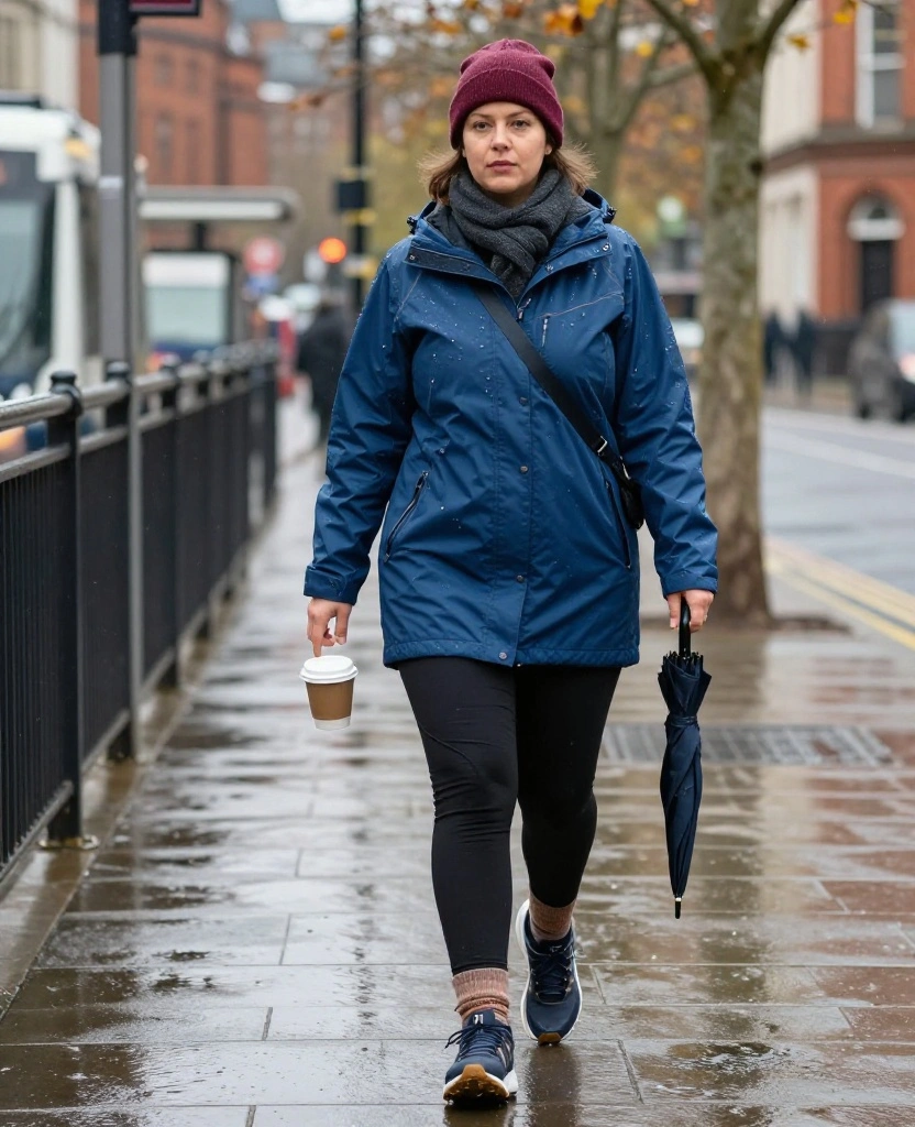 13 Comfortable Manchester Sightseeing Outfits for November (Cute Enough for Every Photo!) 40 What to Wear in Manchester in November 13 Comfortable Manchester Sightseeing Outfits for November (Cute Enough for Every Photo!) - 8. Hooded Rain Shell, Leggings, and City-Friendly Trainers 1