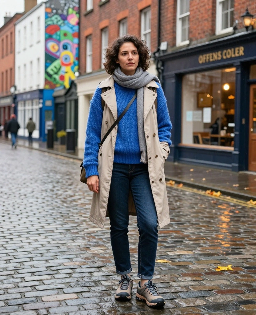 13 Cozy Belfast Travel Outfits for November That Are Made for All-Day Exploring! 66 What to Wear in Belfast in November 13 Cozy Belfast Travel Outfits for November That Are Made for All-Day Exploring! - 10. The Colorful Sweater with Dark Denim Base 1