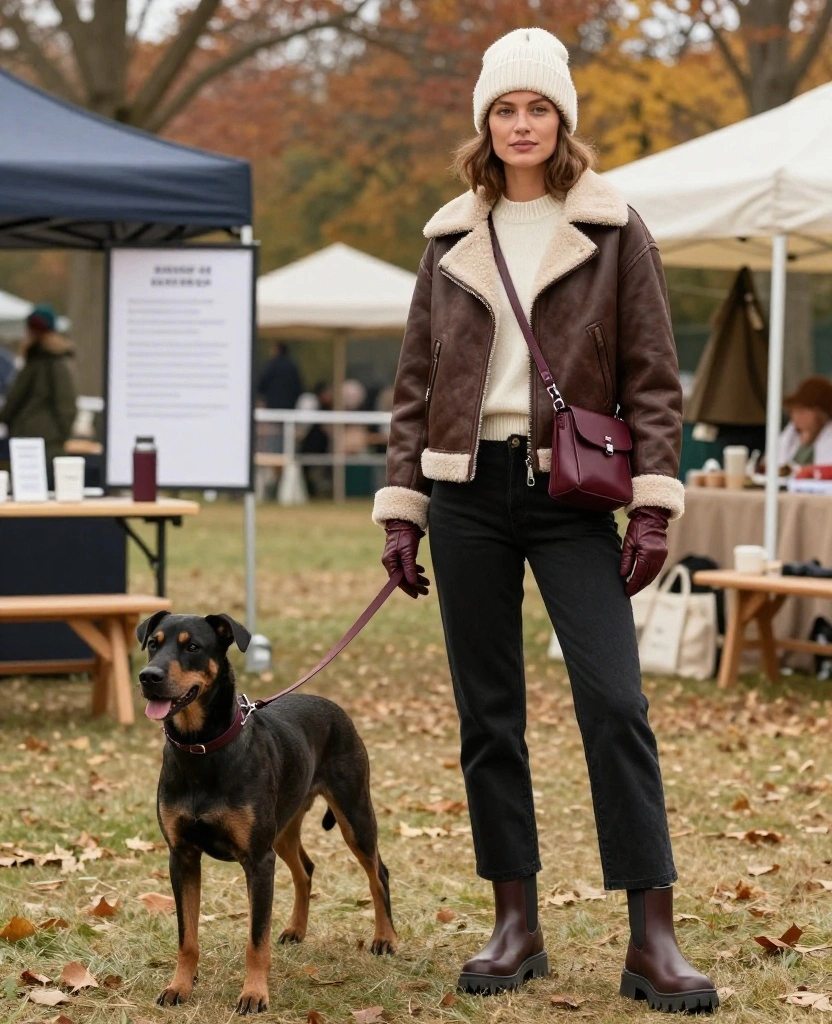 13 Cozy November Dog Show Outfits That Prove Warm Layers Can Still Look Fabulous! 29 what to wear to the National Dog Show in November 13 Cozy November Dog Show Outfits That Prove Warm Layers Can Still Look Fabulous! - 5. Chocolate Shearling Aviator with Soft Knit Layers 1