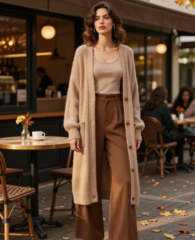 13 Cozy Outfit Ideas for Lovin' the Memphis Vibe in November (You’ll Want to Try #8!) 65 What to Wear in Memphis in November 13 Cozy Outfit Ideas for Lovin' the Memphis Vibe in November (You’ll Want to Try #8!) - 10. Long Cardigan with a Basic Tank and Wide-Leg Pants 1