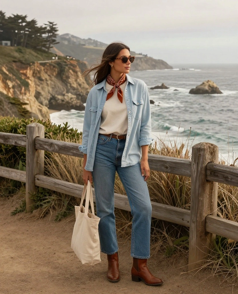 13 Effortlessly Stylish Big Sur Outfits for November That Nail the California Coastal Look 56 what to wear in Big Sur in November 13 Effortlessly Stylish Big Sur Outfits for November That Nail the California Coastal Look - 10. Denim-on-Denim with a Bandana Accent 1