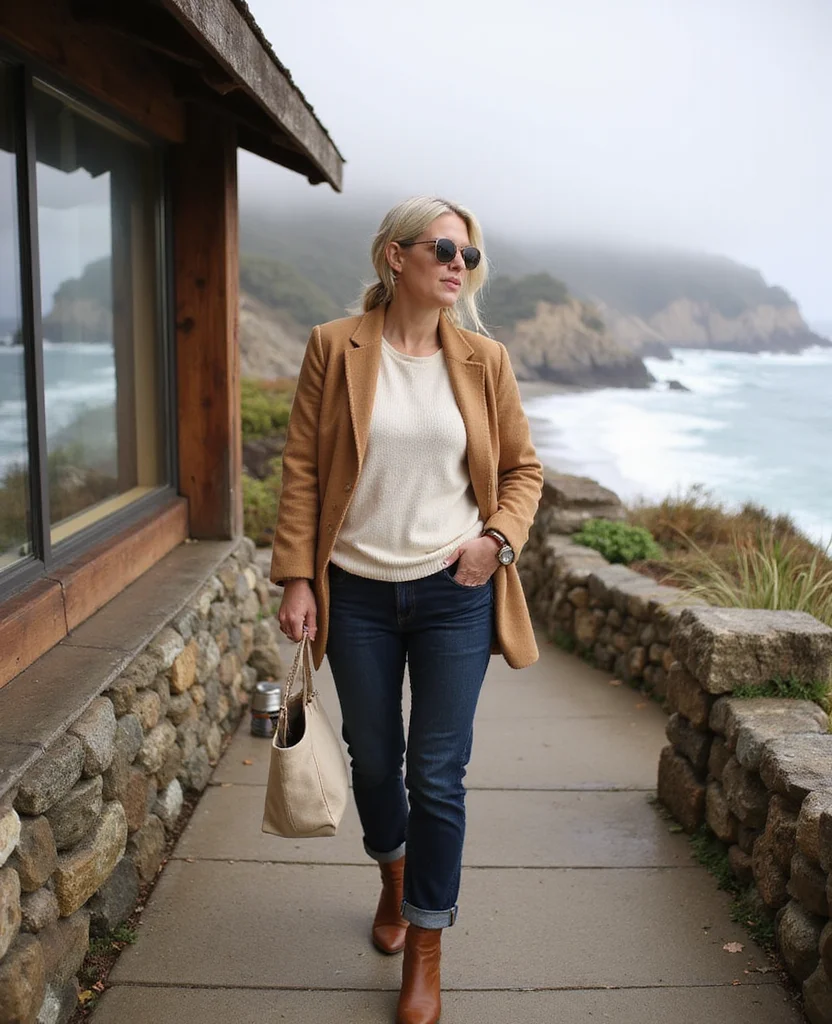 13 Effortlessly Stylish Big Sur Outfits for November That Nail the California Coastal Look 60 what to wear in Big Sur in November 13 Effortlessly Stylish Big Sur Outfits for November That Nail the California Coastal Look - 12. Sweater Blazer with a Tee and Relaxed Jeans 1