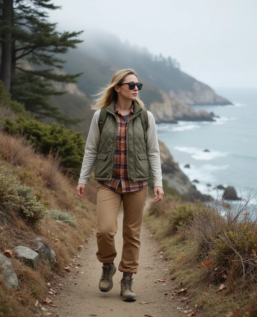 13 Effortlessly Stylish Big Sur Outfits for November That Nail the California Coastal Look 43 what to wear in Big Sur in November 13 Effortlessly Stylish Big Sur Outfits for November That Nail the California Coastal Look - 7. Quilted Vest over a Flannel and Relaxed Chinos 1