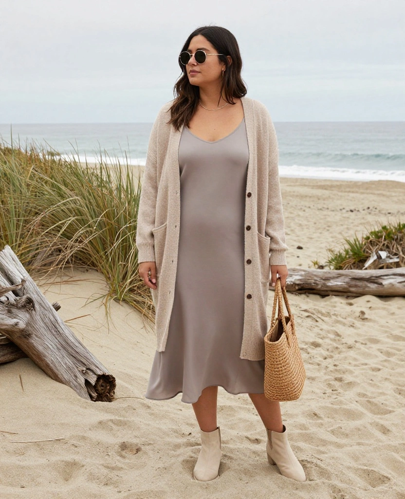13 Los Angeles Beach Outfits for December That Nail the Breezy California Look! 8 What to Wear in Los Angeles in December 13 Los Angeles Beach Outfits for December That Nail the Breezy California Look! - 2. A Soft Cardigan Over a Slip Dress 1