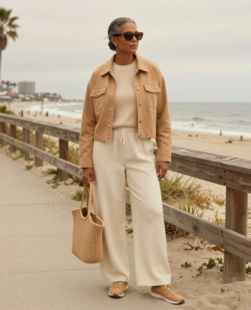 13 Los Angeles Beach Outfits for December That Nail the Breezy California Look! 36 What to Wear in Los Angeles in December 13 Los Angeles Beach Outfits for December That Nail the Breezy California Look! - 6. A Coastal Monochrome Look in Cream and Sand 1