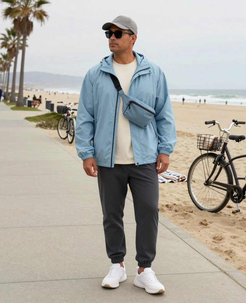 13 Los Angeles Beach Outfits for December That Nail the Breezy California Look! 50 What to Wear in Los Angeles in December 13 Los Angeles Beach Outfits for December That Nail the Breezy California Look! - 8. A Lightweight Windbreaker with Athleisure Basics 1