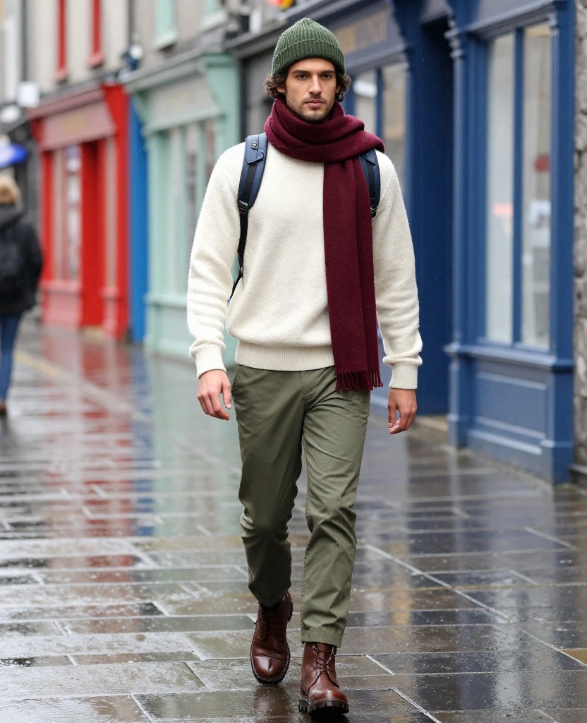 13 Men’s Galway November Outfit Ideas for Staying Warm, Dry, and Sharp in Ireland 66 what to wear in Galway in November 13 Men’s Galway November Outfit Ideas for Staying Warm, Dry, and Sharp in Ireland - 10. Oversized Scarf, Beanie, and a Short Waterproof Jacket 1