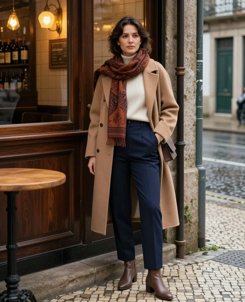 13 Porto Evening Outfits for November That Take You From Wine Bars to Dinner Without Overpacking 64 What to Wear in Porto in November 13 Porto Evening Outfits for November That Take You From Wine Bars to Dinner Without Overpacking - 10. The Scarf-Led Outfit With a Simple Neutral Base 1