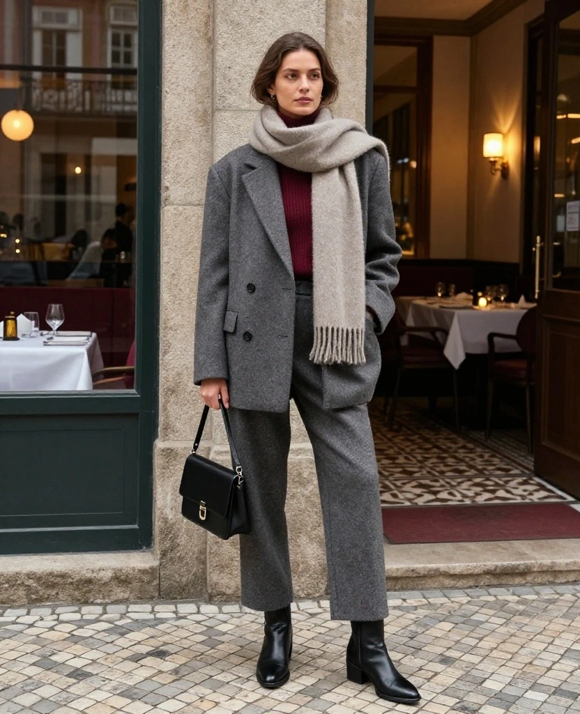 13 Porto Evening Outfits for November That Take You From Wine Bars to Dinner Without Overpacking 73 What to Wear in Porto in November 13 Porto Evening Outfits for November That Take You From Wine Bars to Dinner Without Overpacking - 11. The Relaxed Suit With a Fine Knit Instead of a Shirt 1