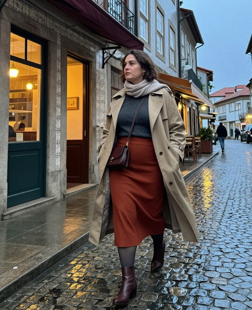 13 Porto Evening Outfits for November That Take You From Wine Bars to Dinner Without Overpacking 15 What to Wear in Porto in November 13 Porto Evening Outfits for November That Take You From Wine Bars to Dinner Without Overpacking - 3. Midi Skirt, Fine Sweater, and Walkable Ankle Boots 1