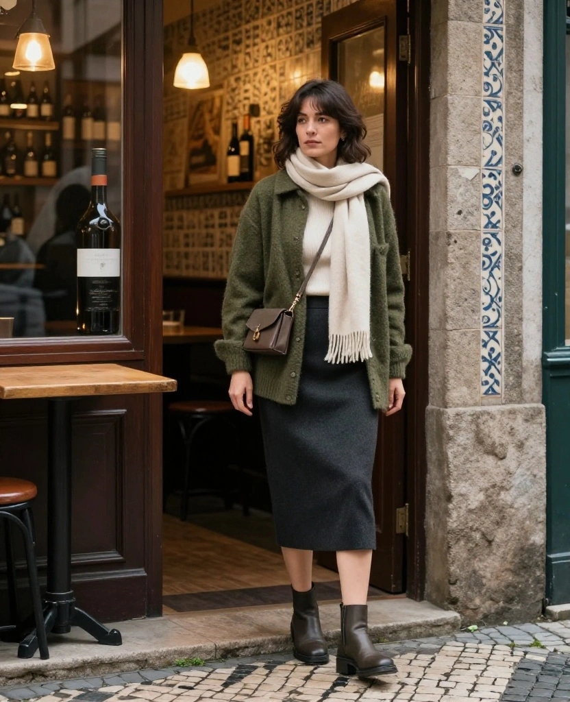 13 Porto Evening Outfits for November That Take You From Wine Bars to Dinner Without Overpacking 36 What to Wear in Porto in November 13 Porto Evening Outfits for November That Take You From Wine Bars to Dinner Without Overpacking - 6. The Overshirt Layer Over a Column Skirt 1