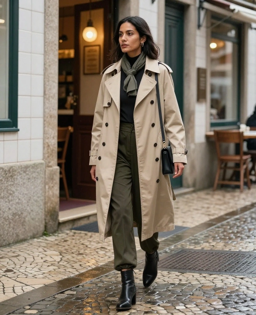 13 Porto Evening Outfits for November That Take You From Wine Bars to Dinner Without Overpacking 59 What to Wear in Porto in November 13 Porto Evening Outfits for November That Take You From Wine Bars to Dinner Without Overpacking - 9. A Layered Jumpsuit With a Rain-Ready Trench 1
