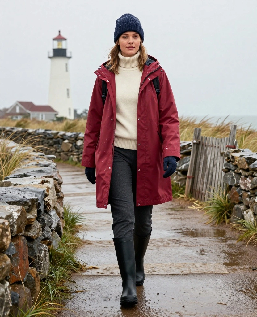 13 Rain-Proof Cape Cod Outfits for November That Keep You Dry Without Looking Boring 32 What to Wear in Cape Cod in November? 13 Rain-Proof Cape Cod Outfits for November That Keep You Dry Without Looking Boring - 6. Cranberry Rain Poncho With Slim Warm Layers 1