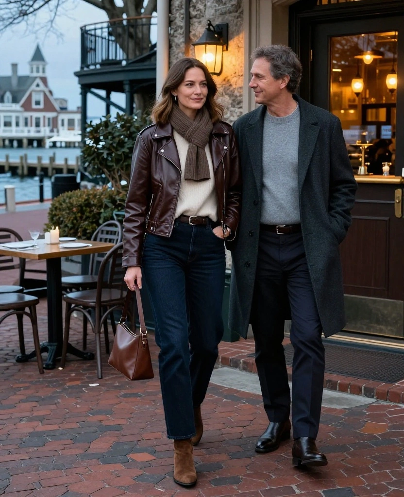 14 Newport Date-Night Outfits for November That Bring Instant Coastal Romance to Your Weekend 42 What to Wear in Newport Rhode Island in November 14 Newport Date-Night Outfits for November That Bring Instant Coastal Romance to Your Weekend - 6. Soft Leather Jackets with Cashmere for a Relaxed Date 1