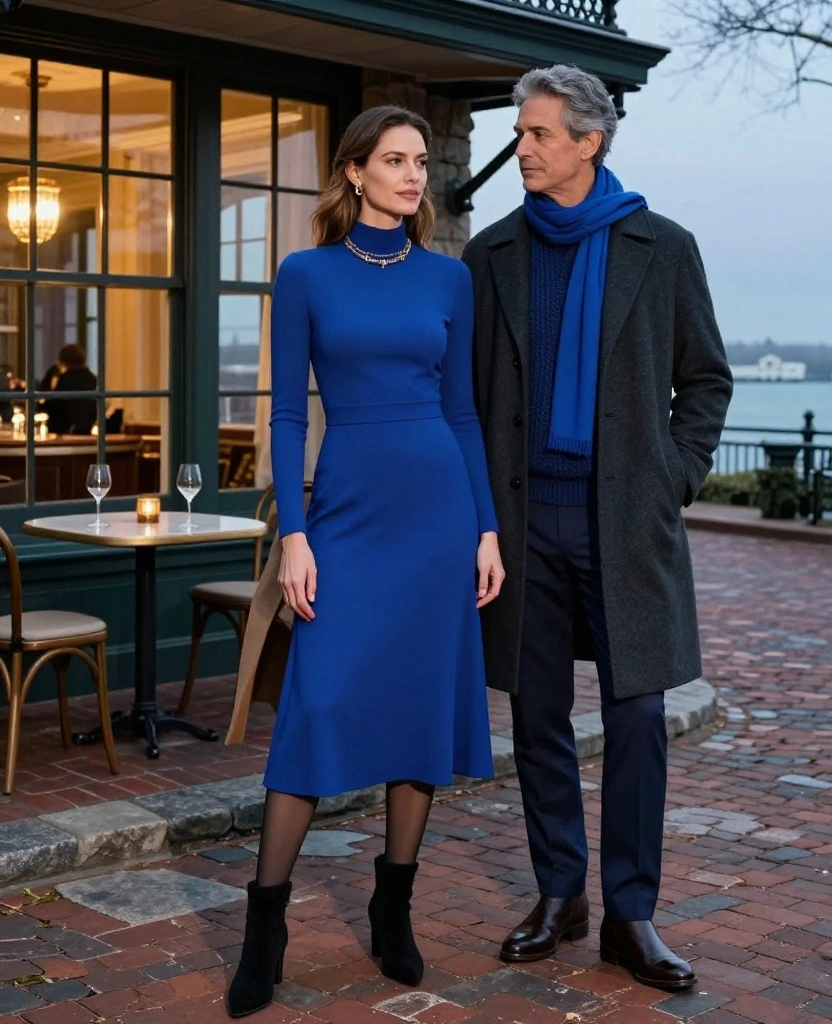 14 Newport Date-Night Outfits for November That Bring Instant Coastal Romance to Your Weekend 51 What to Wear in Newport Rhode Island in November 14 Newport Date-Night Outfits for November That Bring Instant Coastal Romance to Your Weekend - 7. Jewel-Tone Midi Dresses with Cozy Statement Coats 1