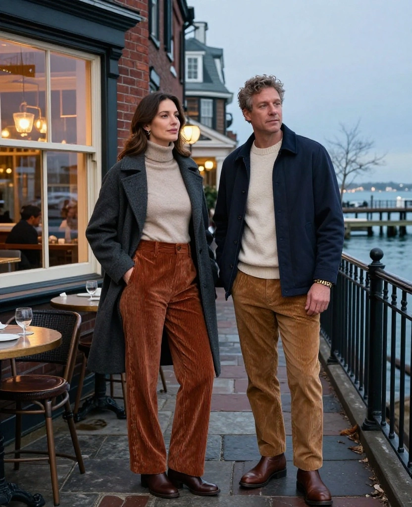 14 Newport Date-Night Outfits for November That Bring Instant Coastal Romance to Your Weekend 69 What to Wear in Newport Rhode Island in November 14 Newport Date-Night Outfits for November That Bring Instant Coastal Romance to Your Weekend - 9. Corduroy, Fisherman Knits, and Boots for an Oyster-Bar Date 1