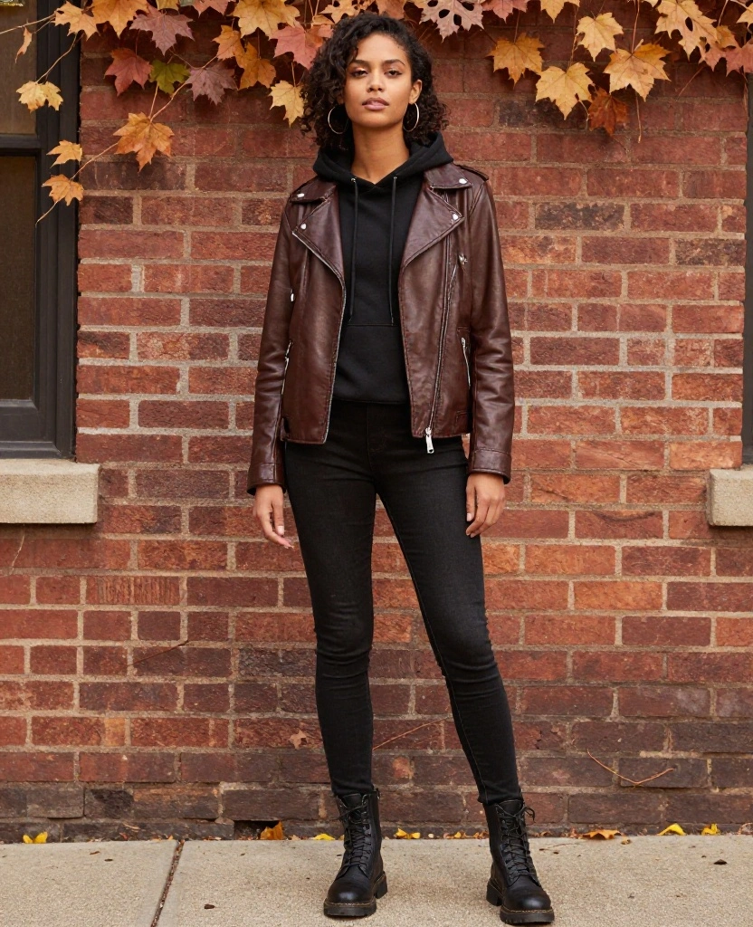 14 Stylish Outfits for November in Cincinnati That Will Keep You Warm and Fabulous! 89 What to Wear in Cincinnati in November 14 Stylish Outfits for November in Cincinnati That Will Keep You Warm and Fabulous! - 13. Classic Leather Jacket with a Hoodie 1