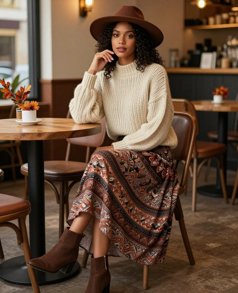 14 Stylish Outfits for November in Cincinnati That Will Keep You Warm and Fabulous! 29 What to Wear in Cincinnati in November 14 Stylish Outfits for November in Cincinnati That Will Keep You Warm and Fabulous! - 5. Midi Skirt with Chunky Knit Sweater 1