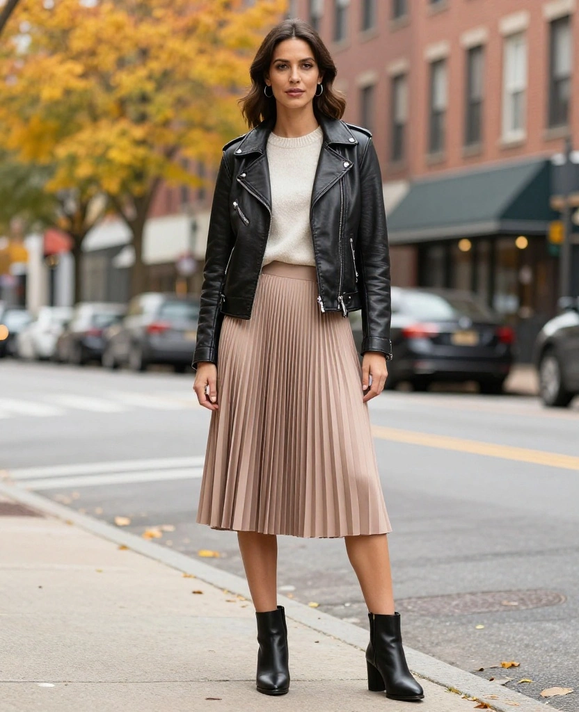 14 Trendy Layering Ideas for November in Indianapolis (You’ll Adore #6!) 62 What to Wear in Indianapolis in November 14 Trendy Layering Ideas for November in Indianapolis (You’ll Adore #6!) - 10. Leather Jacket with Layers 1
