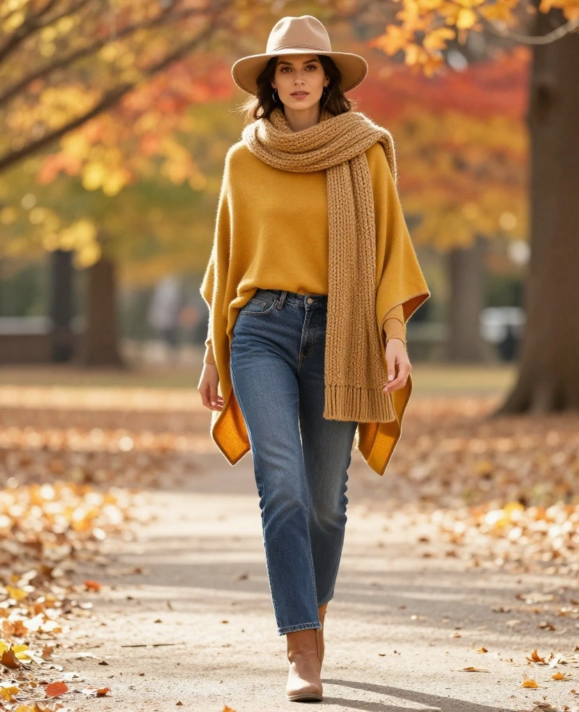 14 Trendy Layering Ideas for November in Indianapolis (You’ll Adore #6!) 32 What to Wear in Indianapolis in November 14 Trendy Layering Ideas for November in Indianapolis (You’ll Adore #6!) - 6. Colorful Poncho with Jeans 1