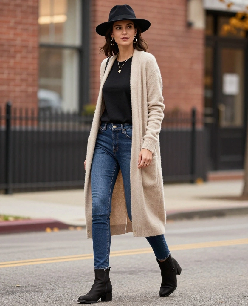 14 Trendy Layering Ideas for November in Indianapolis (You’ll Adore #6!) 48 What to Wear in Indianapolis in November 14 Trendy Layering Ideas for November in Indianapolis (You’ll Adore #6!) - 8. Long Cardigan with Basic Tee 1