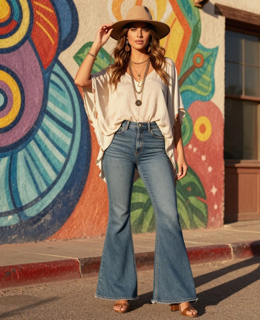 15 Chic November Outfit Ideas for Tucson That Will Turn Heads (#9 is a Game-Changer!) 41 What to Wear in Tucson in November 15 Chic November Outfit Ideas for Tucson That Will Turn Heads (#9 is a Game-Changer!) - 7. Boho Vibes: Flowy Tunic and Bell-Bottom Jeans 1