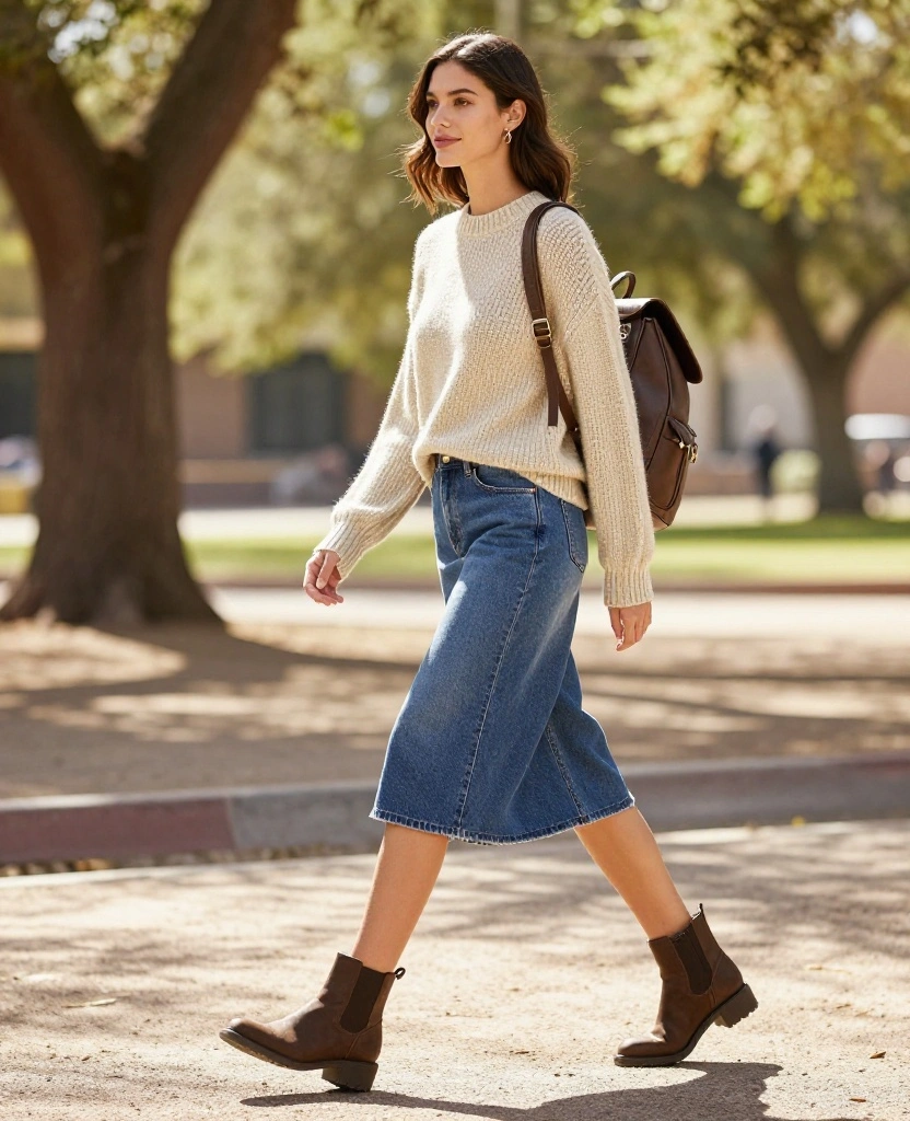 15 Chic November Outfit Ideas for Tucson That Will Turn Heads (#9 is a Game-Changer!) 50 What to Wear in Tucson in November 15 Chic November Outfit Ideas for Tucson That Will Turn Heads (#9 is a Game-Changer!) - 8. Effortlessly Cool: Crewneck Sweater and Denim Skirt 1