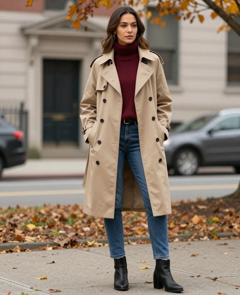 15 Layering Outfits for Detroit in November That Are Both Stylish and Warm! 1 what to wear in Detroit in November 15 Layering Outfits for Detroit in November That Are Both Stylish and Warm! - 1. Classic Trench Coat with Chunky Knit 1