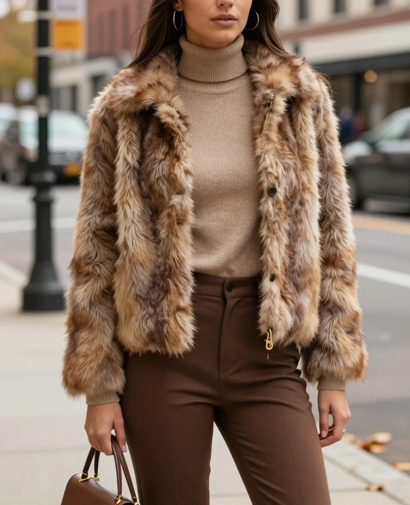 15 Layering Outfits for Detroit in November That Are Both Stylish and Warm! 57 what to wear in Detroit in November 15 Layering Outfits for Detroit in November That Are Both Stylish and Warm! - 9. Faux Fur Jacket with Simple Layers 1