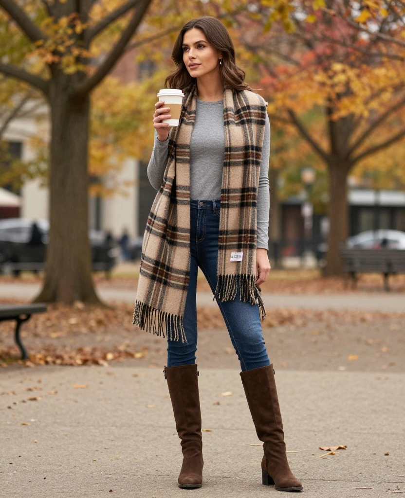 15 Must-Have Kansas City November Outfits That'll Keep You Cozy and Stylish! 36 what to wear in Kansas City in November 15 Must-Have Kansas City November Outfits That'll Keep You Cozy and Stylish! - 6. Plaid Scarf & Layered Essentials 1