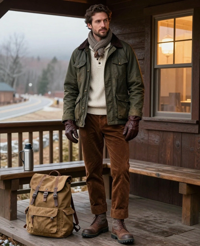 What Men Should Wear in Lake Placid in November: 13 Warm Outfits That Still Look Sharp! 3 what to wear in Lake Placid in November What Men Should Wear in Lake Placid in November: 13 Warm Outfits That Still Look Sharp! - 3. The Waxed Field Jacket over a Henley and Knit Sweater 1