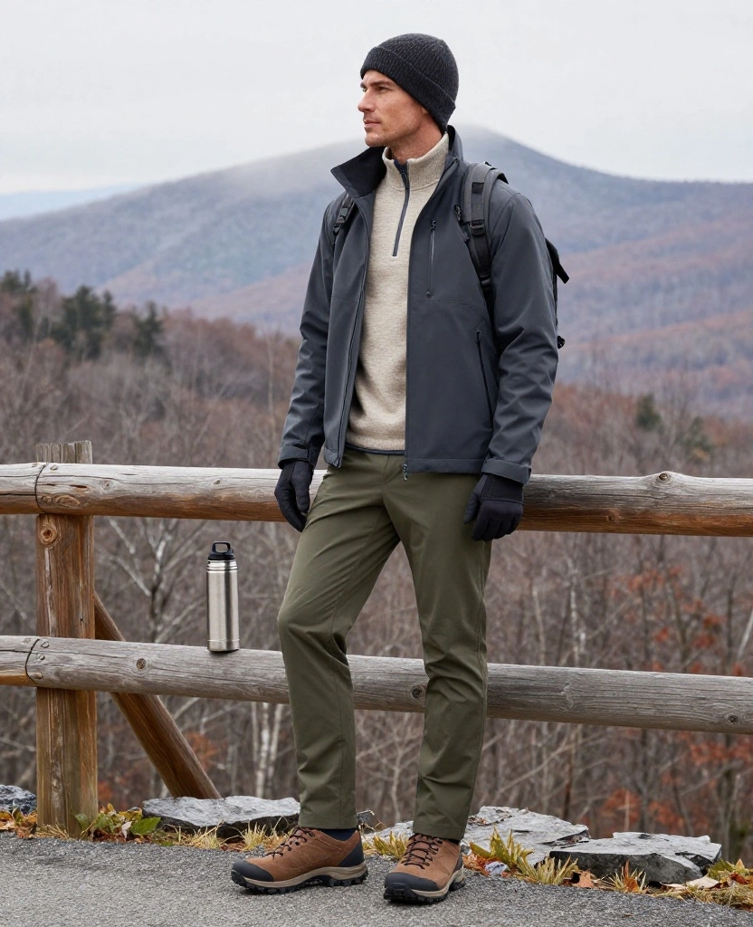 What Men Should Wear in Lake Placid in November: 13 Warm Outfits That Still Look Sharp! 16 what to wear in Lake Placid in November What Men Should Wear in Lake Placid in November: 13 Warm Outfits That Still Look Sharp! - 6. The Soft-Shell Travel Outfit for Mountain Roads and Easy Trails 1