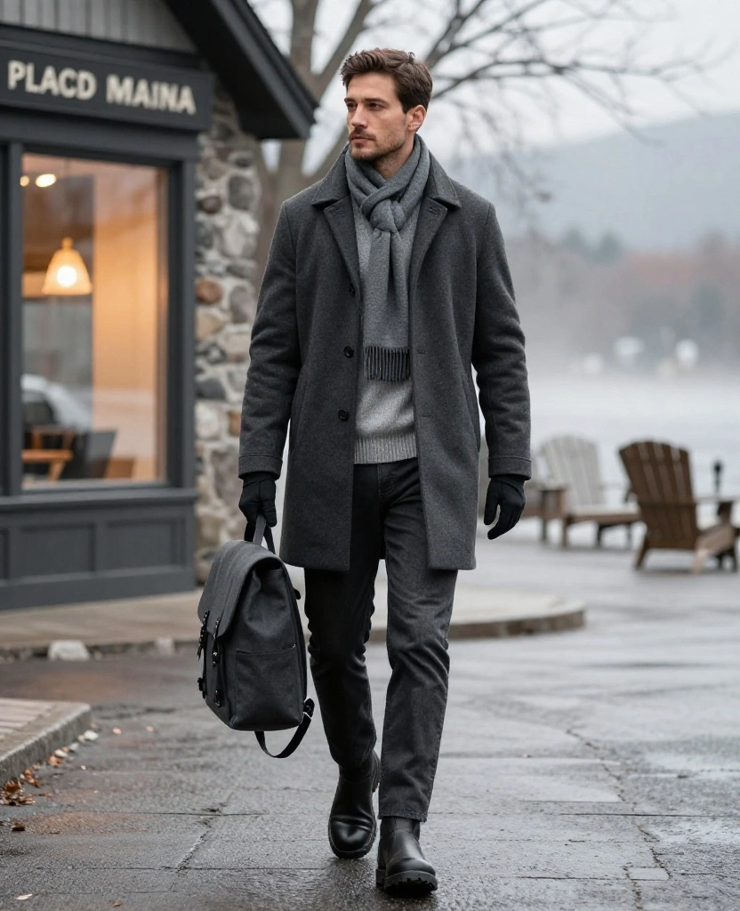 What Men Should Wear in Lake Placid in November: 13 Warm Outfits That Still Look Sharp! 40 what to wear in Lake Placid in November What Men Should Wear in Lake Placid in November: 13 Warm Outfits That Still Look Sharp! - 8. The Charcoal Monochrome Look with Texture in Every Layer 1