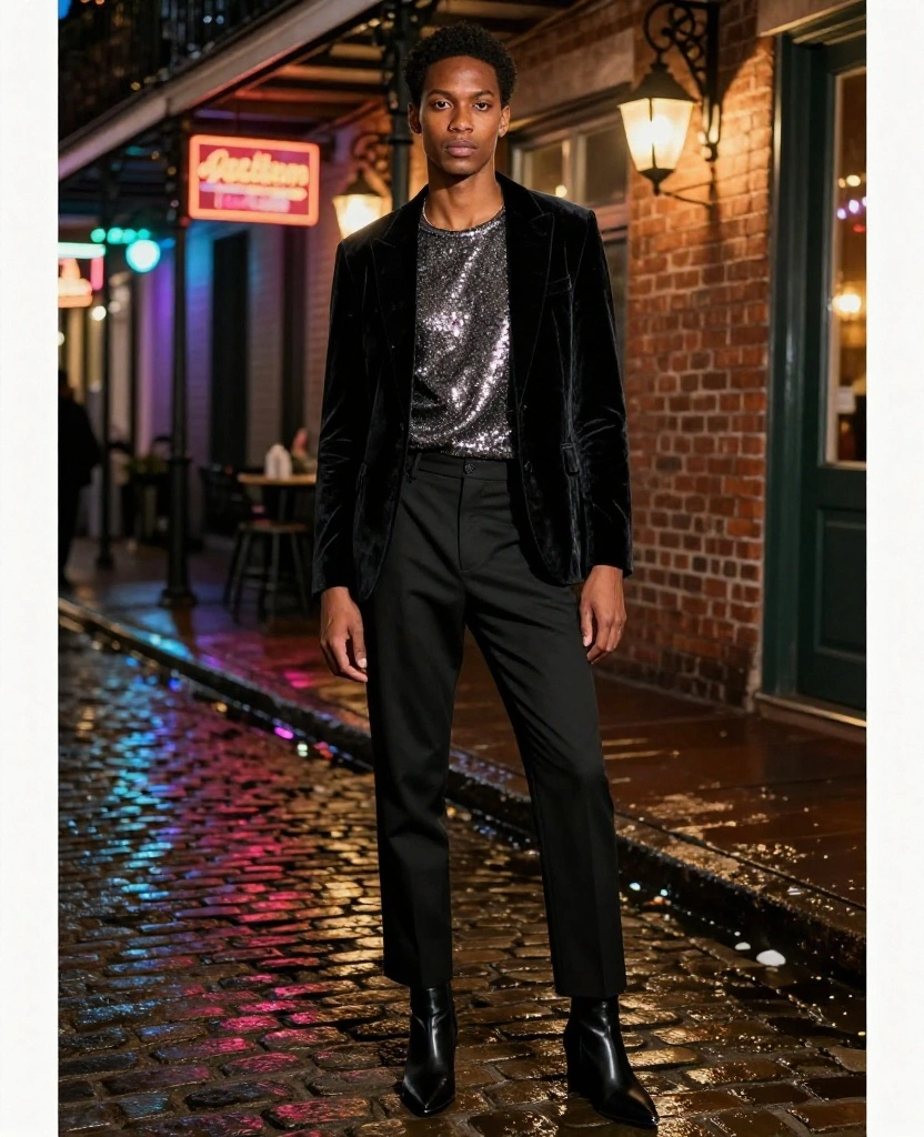 What to Wear for New Orleans Nightlife: 12 December Outfits for Dinner, Jazz Bars, and Bourbon Street 73 What to Wear in New Orleans in December What to Wear for New Orleans Nightlife: 12 December Outfits for Dinner, Jazz Bars, and Bourbon Street - 11. Sequined Top with Tailored Trousers for a Festive Jazz Night 1