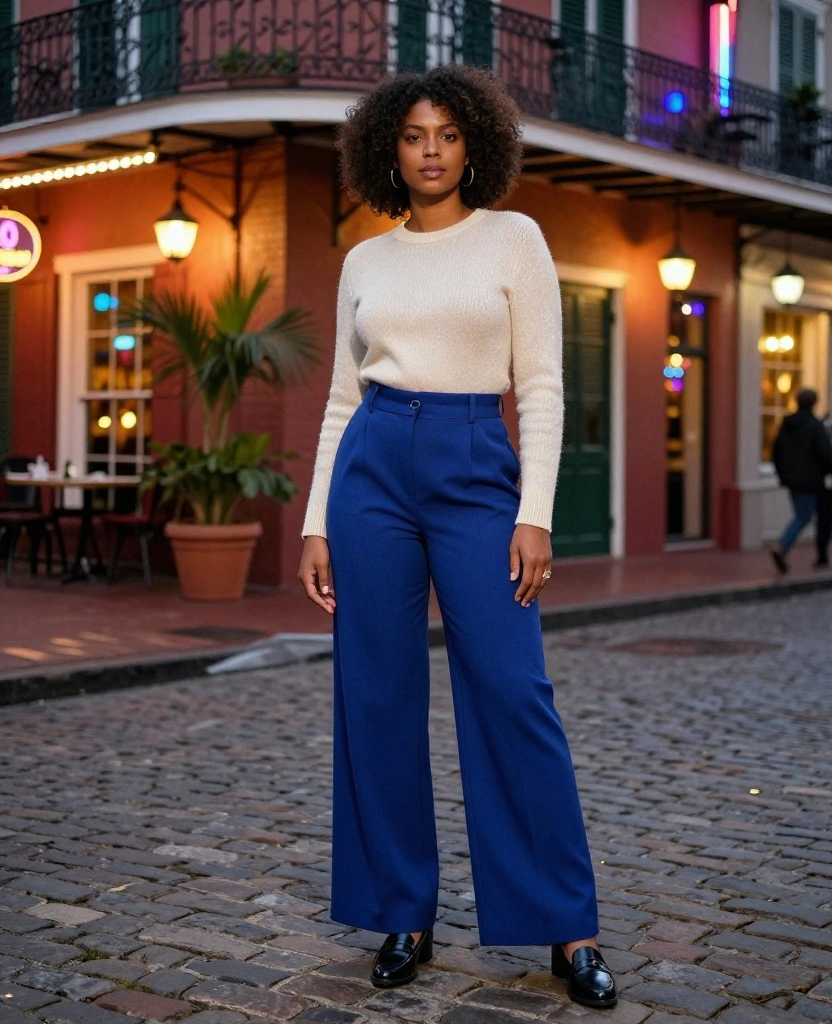 What to Wear for New Orleans Nightlife: 12 December Outfits for Dinner, Jazz Bars, and Bourbon Street 15 What to Wear in New Orleans in December What to Wear for New Orleans Nightlife: 12 December Outfits for Dinner, Jazz Bars, and Bourbon Street - 3. Jewel-Tone Trousers and a Dressy Knit Top 1