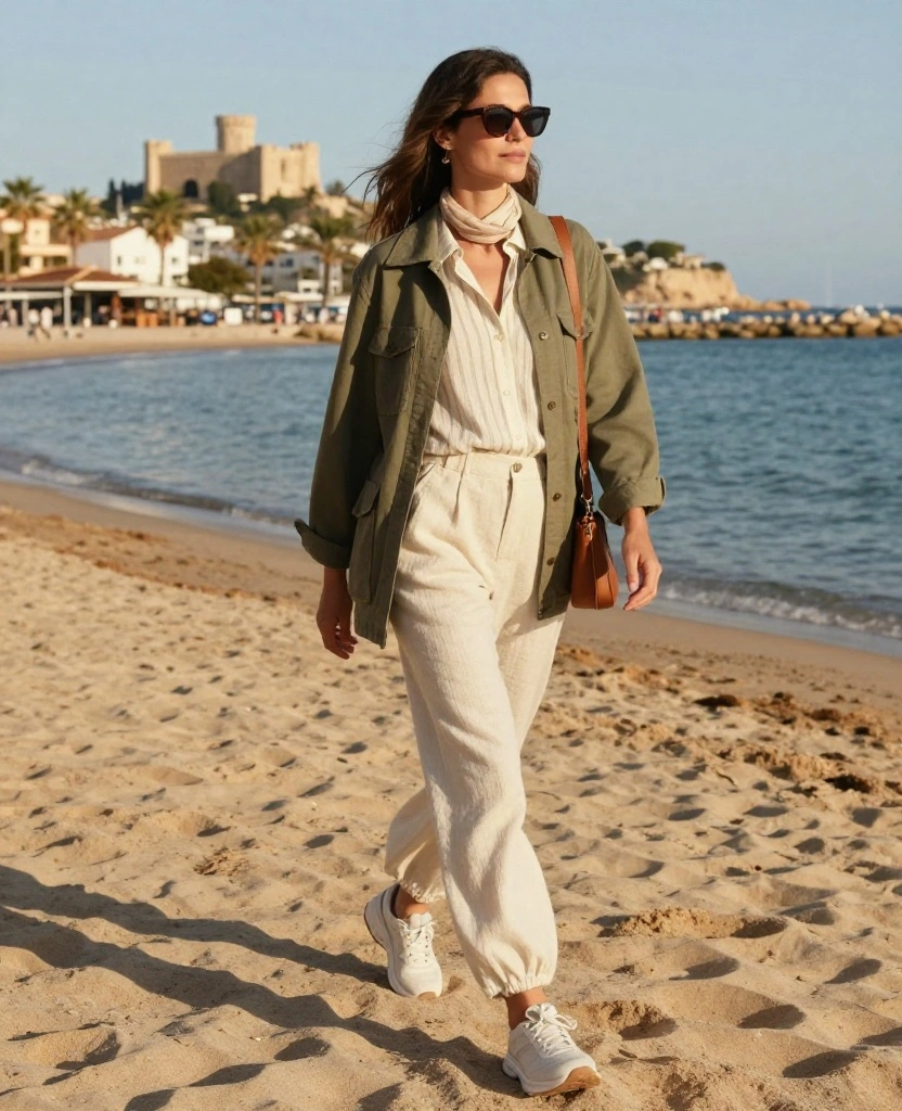 What to Wear in Alicante in November: 15 Chic Outfit Ideas for Sunny Days and Cool Evenings 101 What to Wear in Alicante in November What to Wear in Alicante in November: 15 Chic Outfit Ideas for Sunny Days and Cool Evenings - 15. The Sunny Beach Walk with a Light Jacket 1